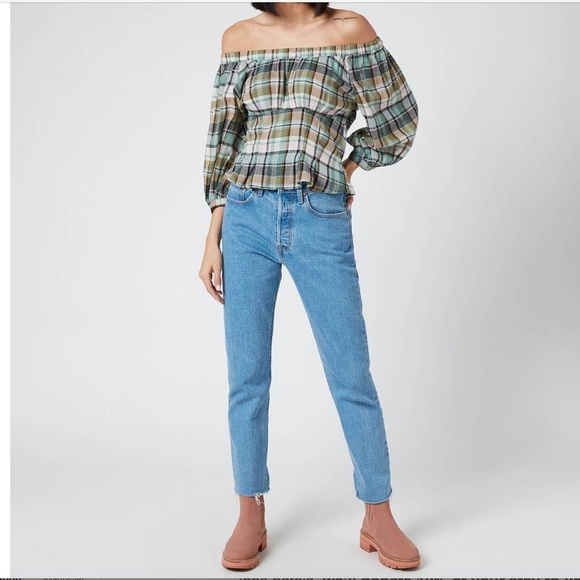 NWT - Free People Women's Teagan Plaid Puff Sleeve - xs - Picture 2 of 11